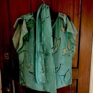Piazza Sempione Teal/Black/Gold Textured Silk Sleeveless Blouse